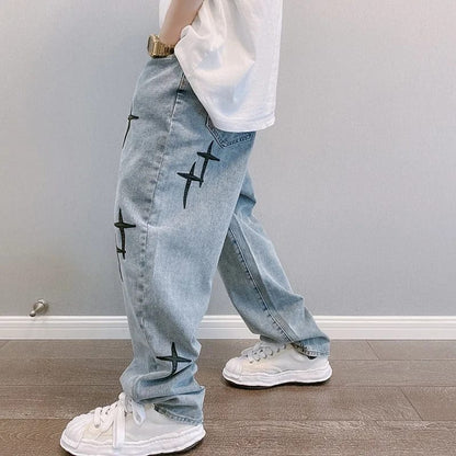 Jeans Hombre Boyfriend Vintage Cargo Suelto Estampado Estrel
