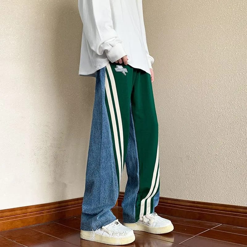 Pantalones Hombre Trap Suelto Algodón Patchwork Rayas