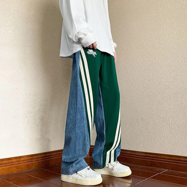 Pantalones Hombre Trap Suelto Algodón Patchwork Rayas