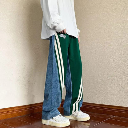 Pantalones Hombre Trap Suelto Algodón Patchwork Rayas