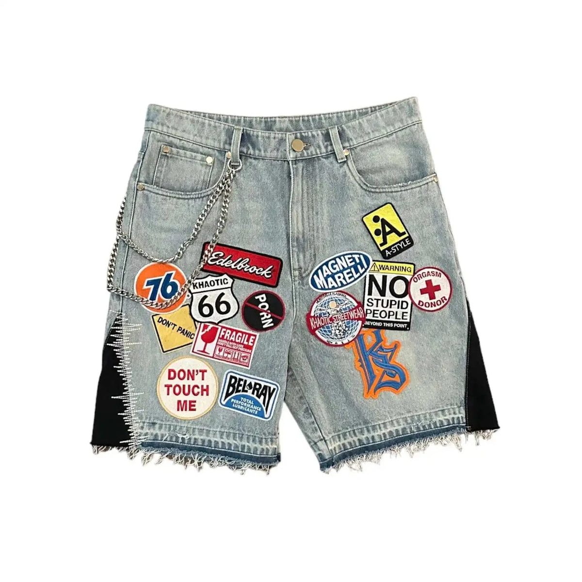 Shorts Bermudas de Jean Retro Y2K Unisex con Tachas y Letras Estilo Hip Hop Vintage Azul Lavado Baggy