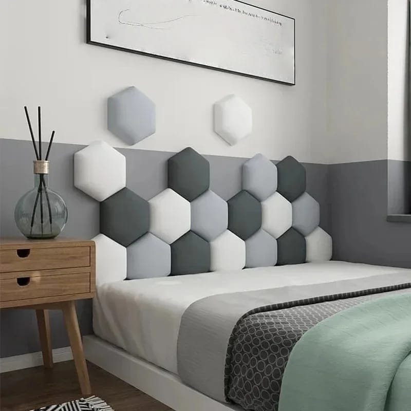 Panel hexagonal acolchado de 25x28cm para cabecero de cama. Antigolpes, adhesivo de pared, ideal para decoración de dormitorio y hogar con estilo Tatami.