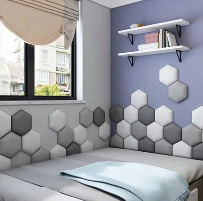 Panel hexagonal acolchado de 25x28cm para cabecero de cama. Antigolpes, adhesivo de pared, ideal para decoración de dormitorio y hogar con estilo Tatami.