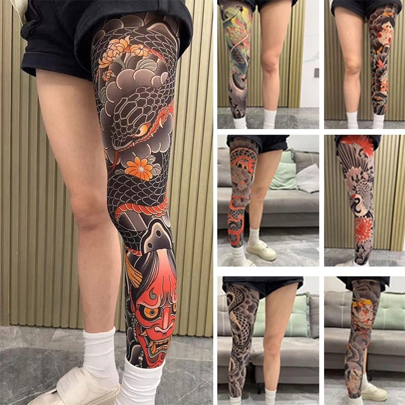 Manga de Pierna Japonesa con Tatuaje de Flor, Diseño Sexy. Para Hombre y Mujer, Elástica, Resistente a Rasguños. Ideal para Viajes y Ciclismo.