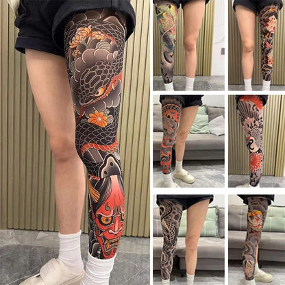 Manga de Pierna Japonesa con Tatuaje de Flor, Diseño Sexy. Para Hombre y Mujer, Elástica, Resistente a Rasguños. Ideal para Viajes y Ciclismo.
