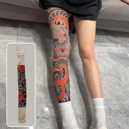 Manga de Pierna Japonesa con Tatuaje de Flor, Diseño Sexy. Para Hombre y Mujer, Elástica, Resistente a Rasguños. Ideal para Viajes y Ciclismo.