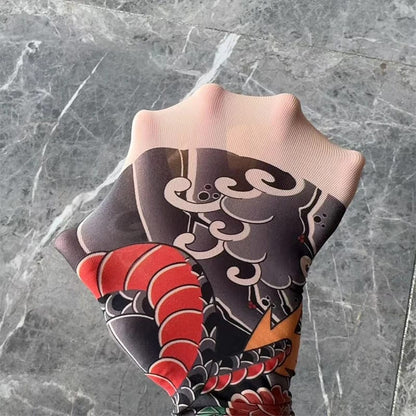 Manga de Pierna Japonesa con Tatuaje de Flor, Diseño Sexy. Para Hombre y Mujer, Elástica, Resistente a Rasguños. Ideal para Viajes y Ciclismo.