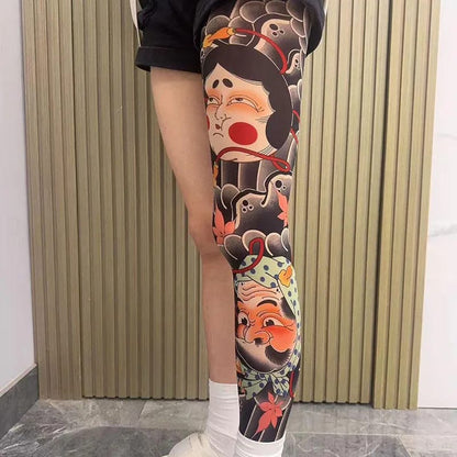 Manga de Pierna Japonesa con Tatuaje de Flor, Diseño Sexy. Para Hombre y Mujer, Elástica, Resistente a Rasguños. Ideal para Viajes y Ciclismo.