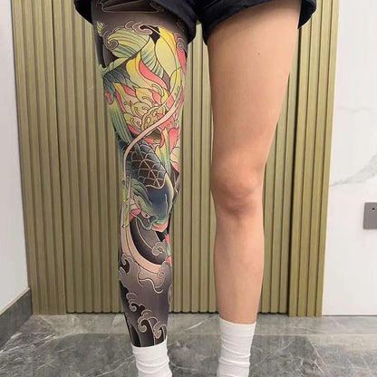 Manga de Pierna Japonesa con Tatuaje de Flor, Diseño Sexy. Para Hombre y Mujer, Elástica, Resistente a Rasguños. Ideal para Viajes y Ciclismo.