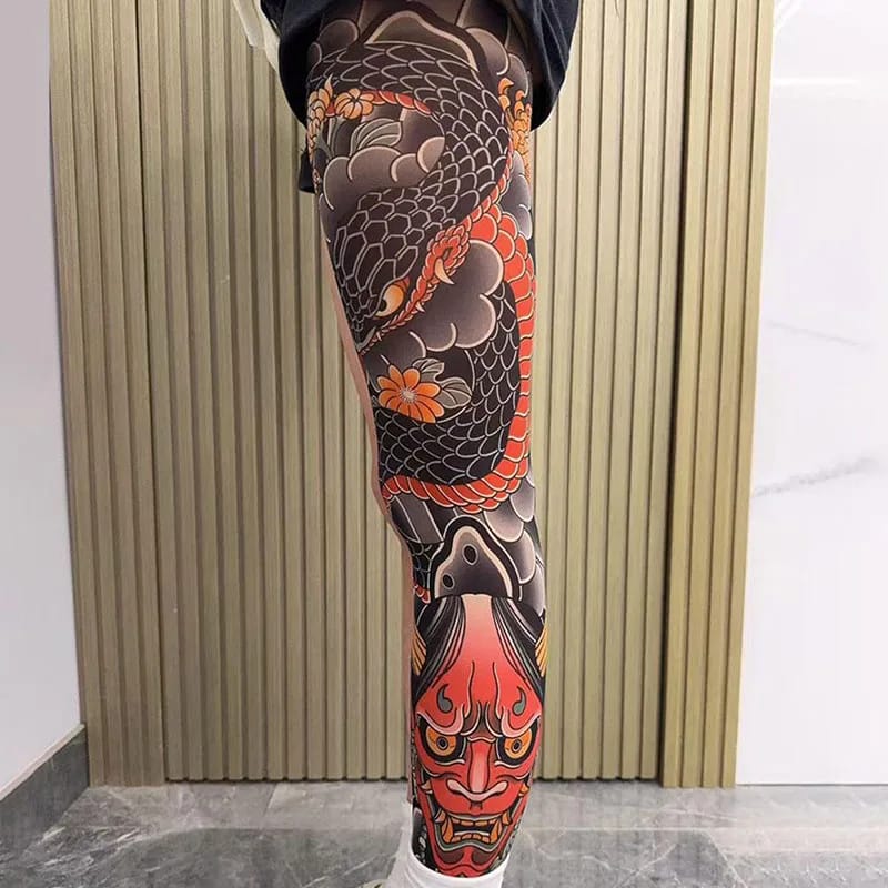 Manga de Pierna Japonesa con Tatuaje de Flor, Diseño Sexy. Para Hombre y Mujer, Elástica, Resistente a Rasguños. Ideal para Viajes y Ciclismo.