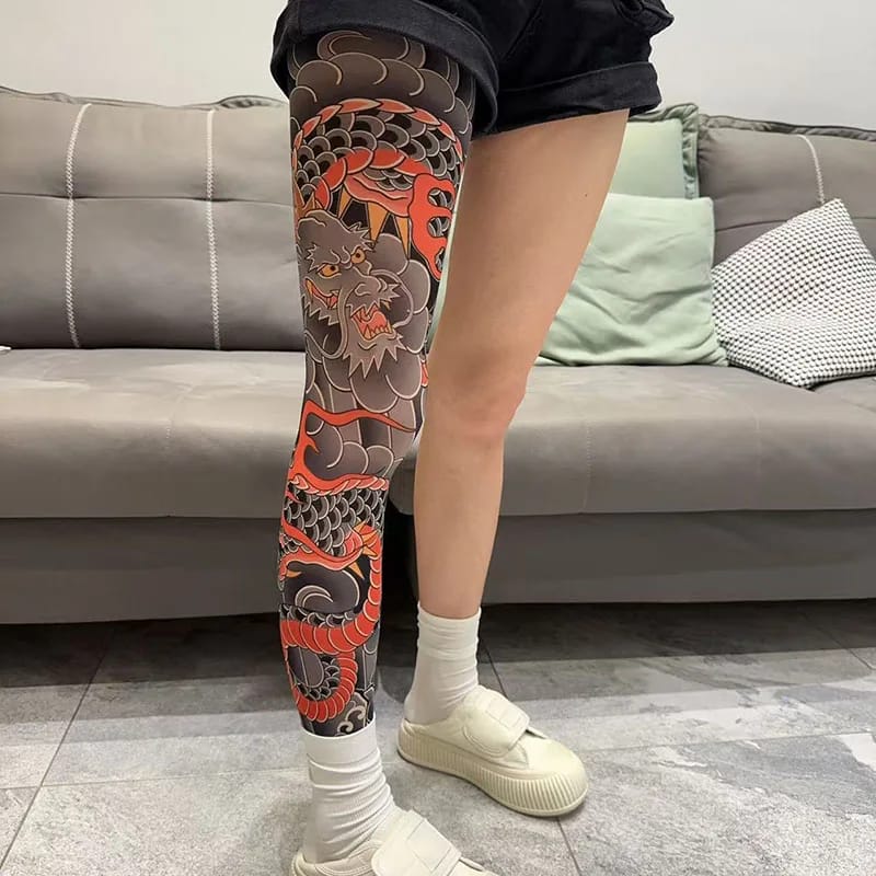 Manga de Pierna Japonesa con Tatuaje de Flor, Diseño Sexy. Para Hombre y Mujer, Elástica, Resistente a Rasguños. Ideal para Viajes y Ciclismo.
