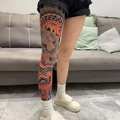 Manga de Pierna Japonesa con Tatuaje de Flor, Diseño Sexy. Para Hombre y Mujer, Elástica, Resistente a Rasguños. Ideal para Viajes y Ciclismo.