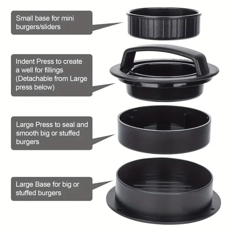 Prensa y Molde de Hamburguesas 3 en 1 para rellenas. Perfecta para carne y pollo. Utensilio de cocina.