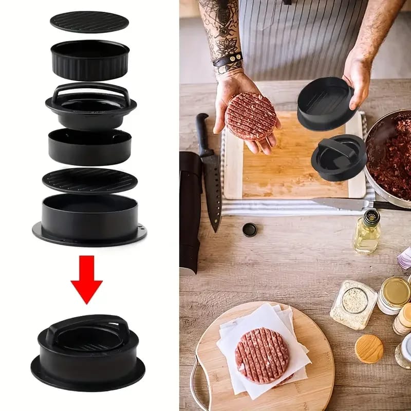 Prensa y Molde de Hamburguesas 3 en 1 para rellenas. Perfecta para carne y pollo. Utensilio de cocina.