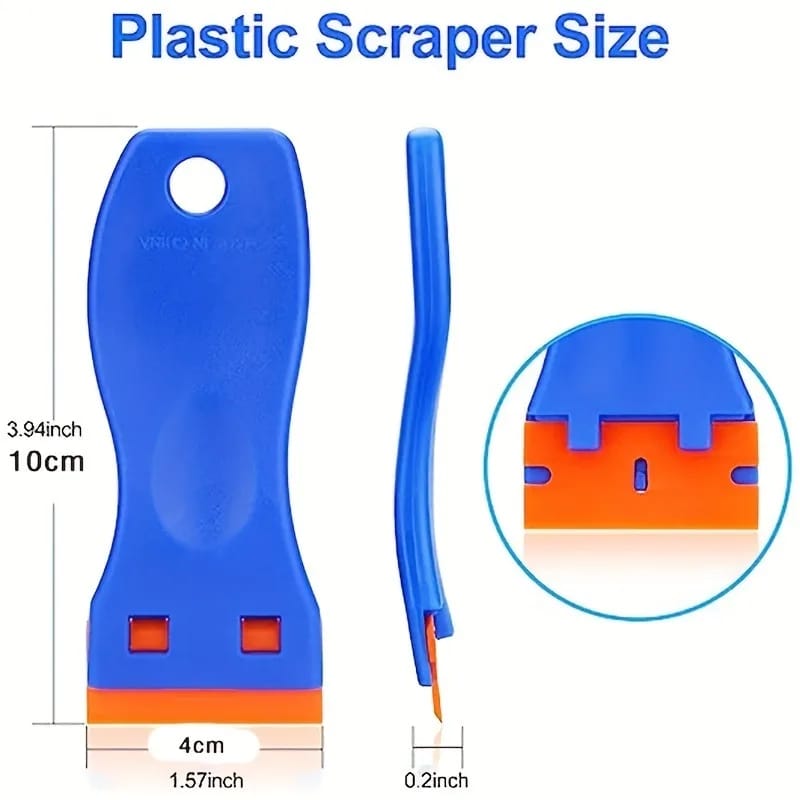 Set Removedor de Pegatinas Multiuso y Rascador de Vidrio. Herramienta de Plástico Pequeña para Quitar Pintura, Películas de Auto y Limpieza del Hogar.