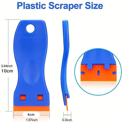 Set Removedor de Pegatinas Multiuso y Rascador de Vidrio. Herramienta de Plástico Pequeña para Quitar Pintura, Películas de Auto y Limpieza del Hogar.