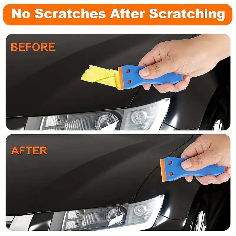 Set Removedor de Pegatinas Multiuso y Rascador de Vidrio. Herramienta de Plástico Pequeña para Quitar Pintura, Películas de Auto y Limpieza del Hogar.