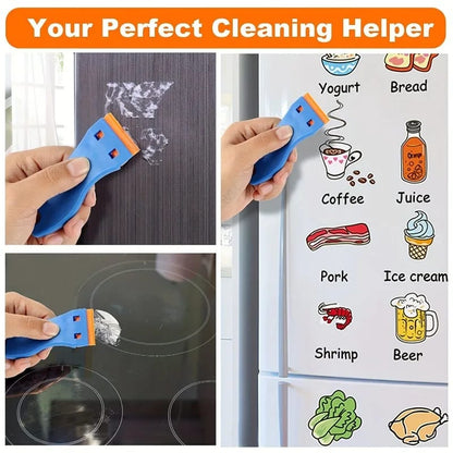 Set Removedor de Pegatinas Multiuso y Rascador de Vidrio. Herramienta de Plástico Pequeña para Quitar Pintura, Películas de Auto y Limpieza del Hogar.