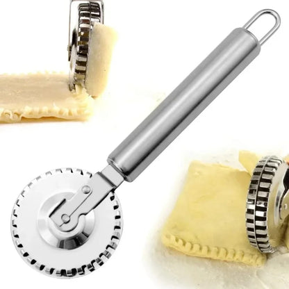 Rodillo cortador y sellador de masa doble cara. Utensilio multifunción para ravioles, empanadas y decorar bordes con encaje.