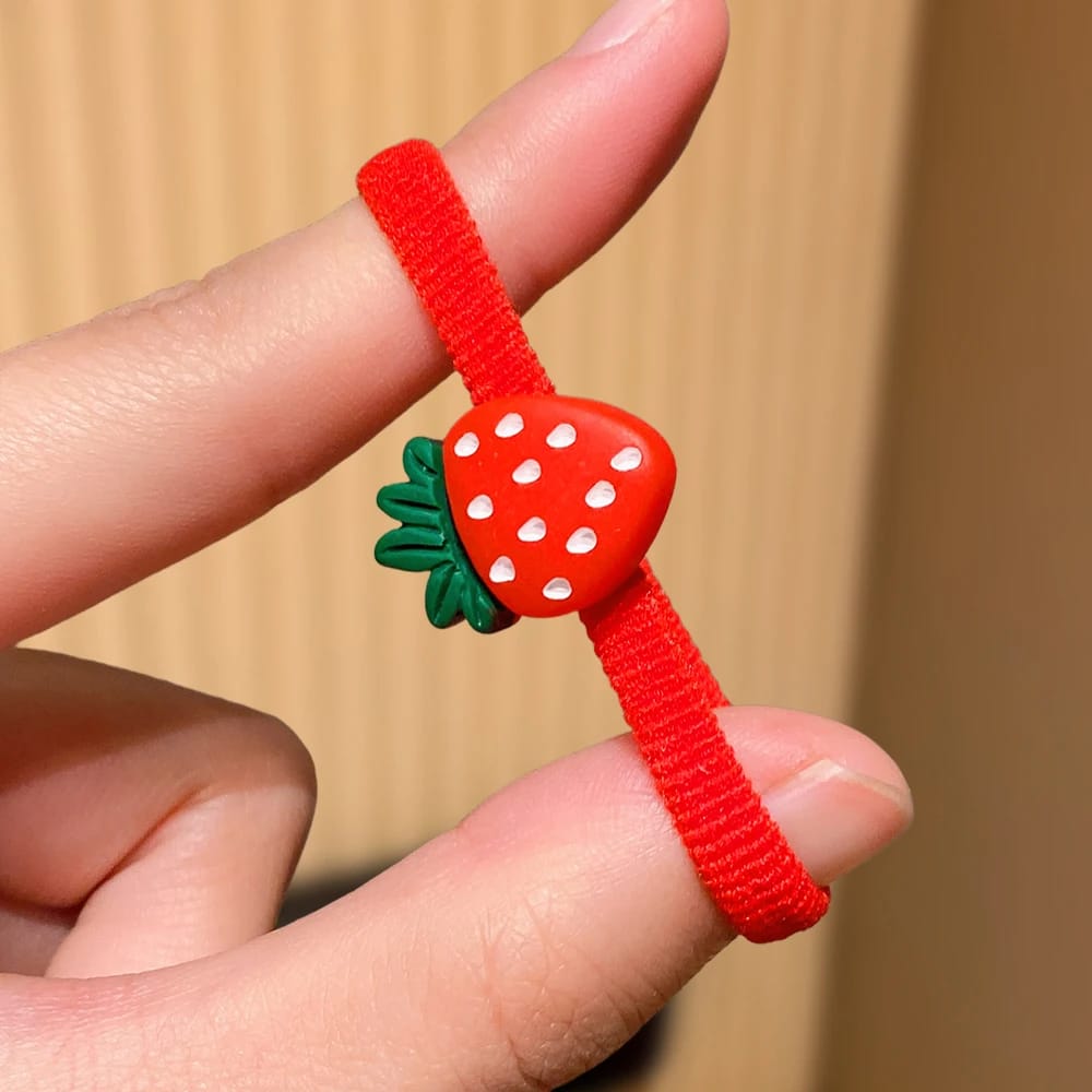Set de 10 Gomas para el Pelo de Frutillas Multicolor para Niñas. Accesorios de Diseño Adorable para Peinados Diarios y Festivos. Regalo Ideal.