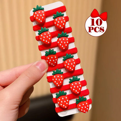 Set de 10 Gomas para el Pelo de Frutillas Multicolor para Niñas. Accesorios de Diseño Adorable para Peinados Diarios y Festivos. Regalo Ideal.