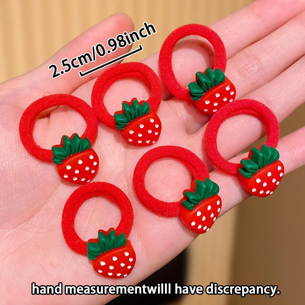 Set de 10 Gomas para el Pelo de Frutillas Multicolor para Niñas. Accesorios de Diseño Adorable para Peinados Diarios y Festivos. Regalo Ideal.