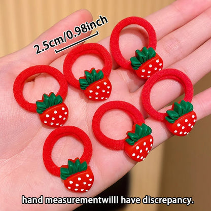 Set de 10 Gomas para el Pelo de Frutillas Multicolor para Niñas. Accesorios de Diseño Adorable para Peinados Diarios y Festivos. Regalo Ideal.