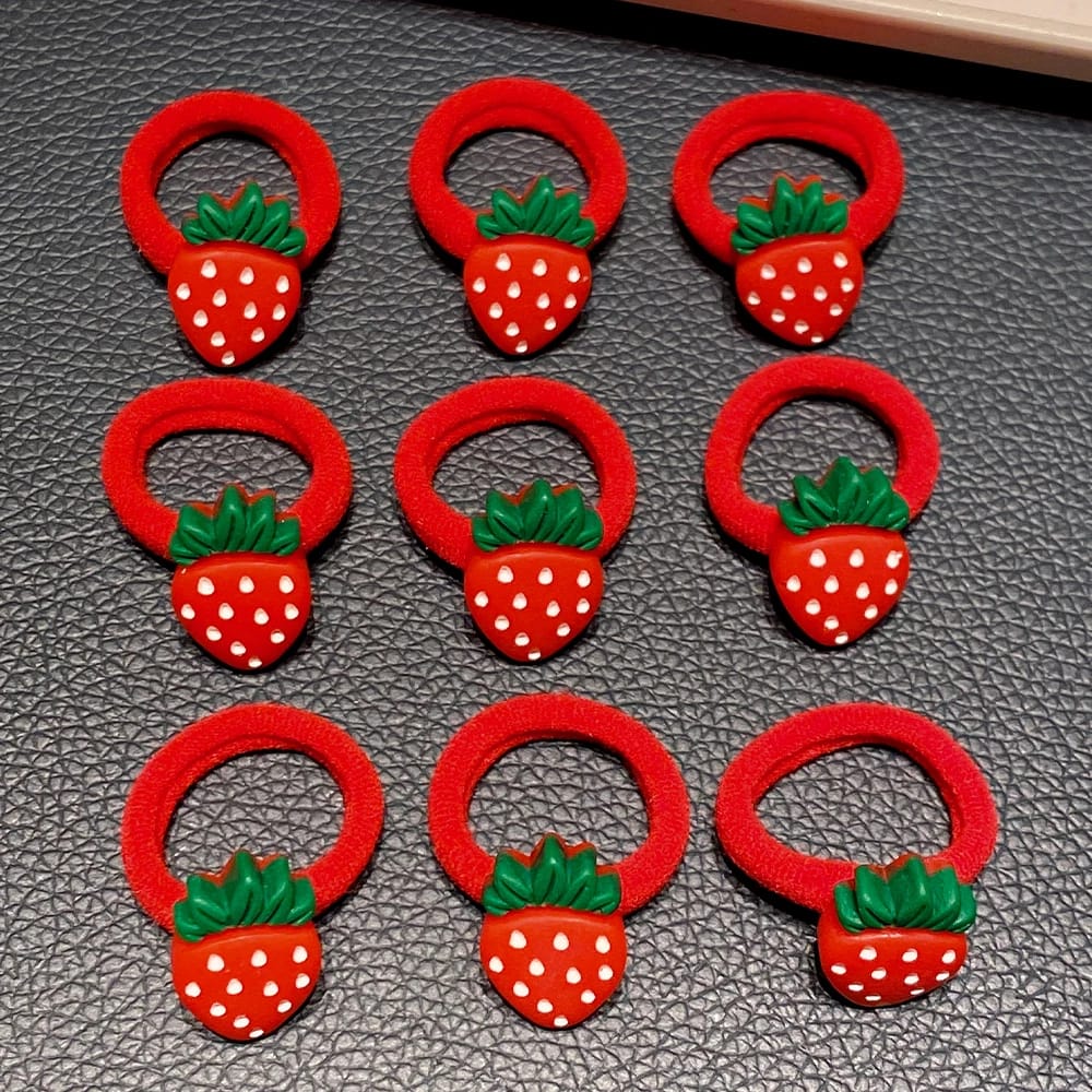 Set de 10 Gomas para el Pelo de Frutillas Multicolor para Niñas. Accesorios de Diseño Adorable para Peinados Diarios y Festivos. Regalo Ideal.