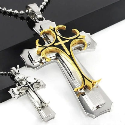 Collar de Cruz para Hombre, Chapado en Oro, Joyería Cristiana, Regalo para Fiestas o Aniversarios