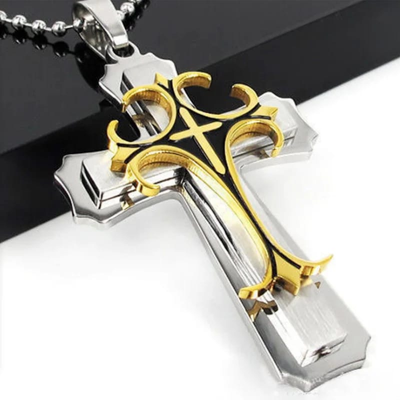 Collar de Cruz para Hombre, Chapado en Oro, Joyería Cristiana, Regalo para Fiestas o Aniversarios