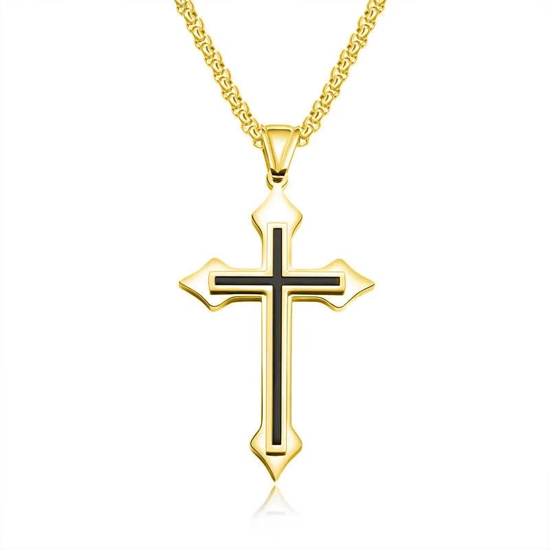Collar de Cruz para Hombre, Chapado en Oro, Joyería Cristiana, Regalo para Fiestas o Aniversarios