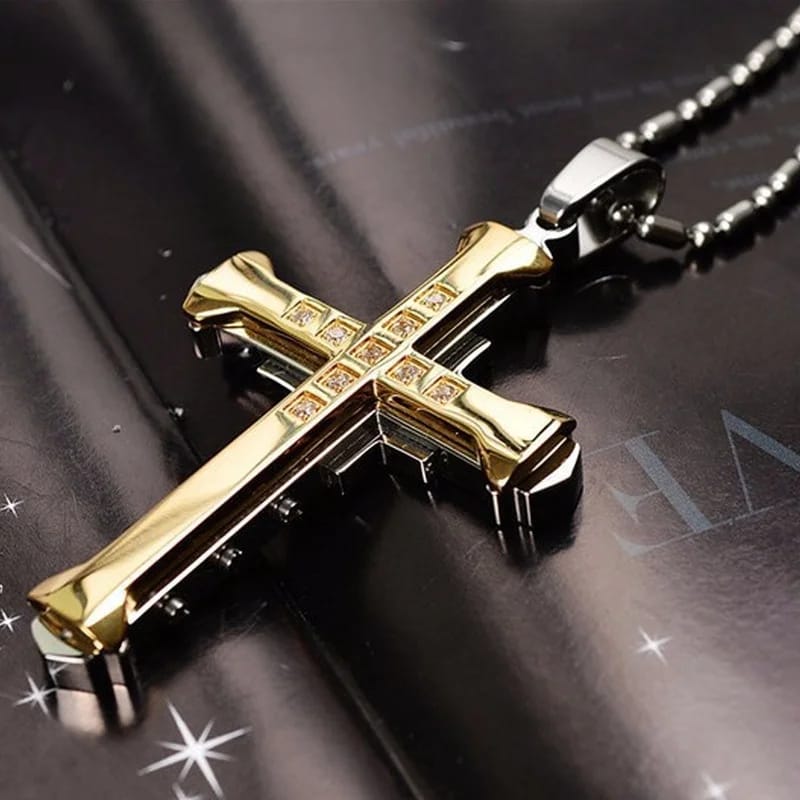 Collar de Cruz para Hombre, Chapado en Oro, Joyería Cristiana, Regalo para Fiestas o Aniversarios