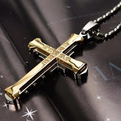 Collar de Cruz para Hombre, Chapado en Oro, Joyería Cristiana, Regalo para Fiestas o Aniversarios