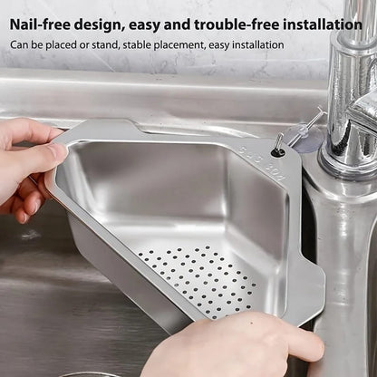 Canasto filtro escurridor de acero inoxidable para fregadero de cocina, ideal para residuos y restos de comida.