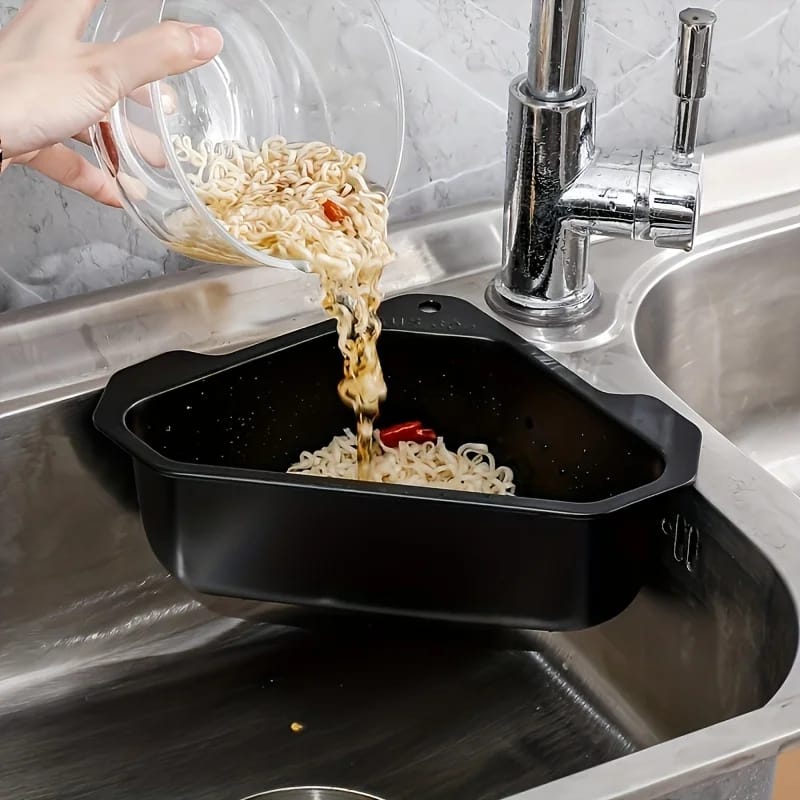 Canasto filtro escurridor de acero inoxidable para fregadero de cocina, ideal para residuos y restos de comida.