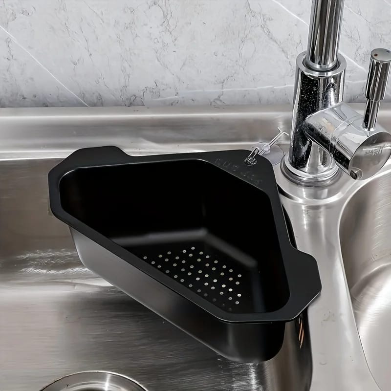 Canasto filtro escurridor de acero inoxidable para fregadero de cocina, ideal para residuos y restos de comida.