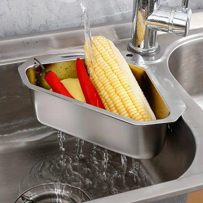 Canasto filtro escurridor de acero inoxidable para fregadero de cocina, ideal para residuos y restos de comida.