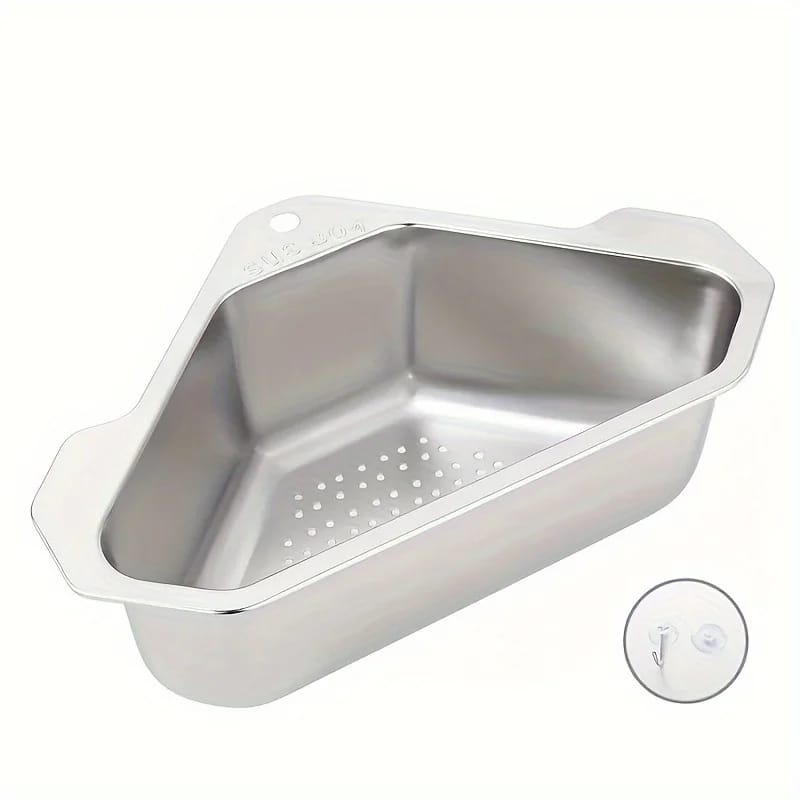 Canasto filtro escurridor de acero inoxidable para fregadero de cocina, ideal para residuos y restos de comida.