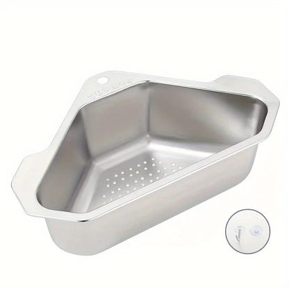 Canasto filtro escurridor de acero inoxidable para fregadero de cocina, ideal para residuos y restos de comida.