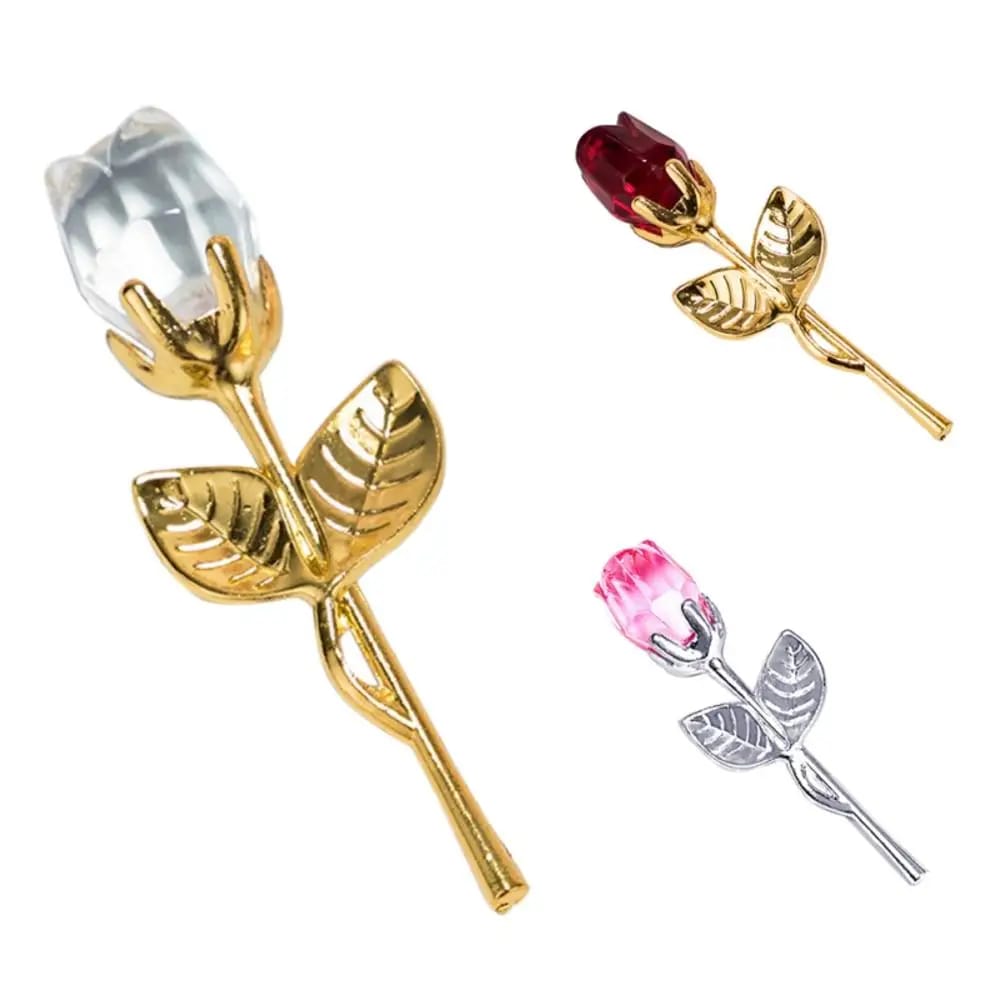 Rosa de Cristal Artificial con Tallo para Regalo San Valentín, Novia o Souvenir de Boda. Flor Decorativa de Vidrio.