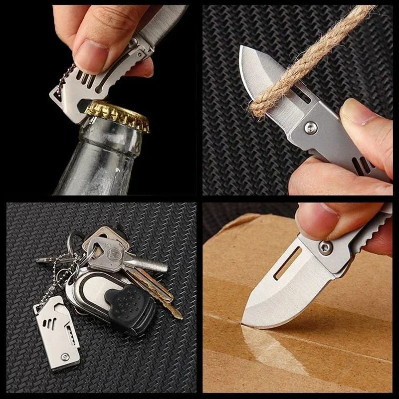 Mini Navaja Plegable de Acero Portátil para Camping y Supervivencia. Cuchillo de Bolsillo, Llavero y Autodefensa.
