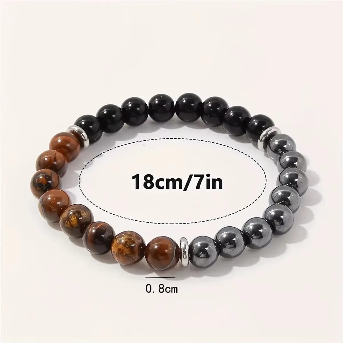 Pulsera de Triple Protección con Ojo de Tigre, Obsidiana Negra y Hematita. Piedras naturales de 8mm, elástica.
