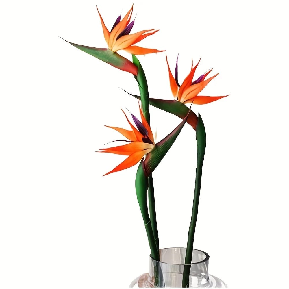 Flores Artificiales Ave del Paraíso Strelitzia de Goma. Tallo Largo de 62 cm (24.5''). Ideal para Decoración del Hogar, Fiestas y Proyectos DIY.