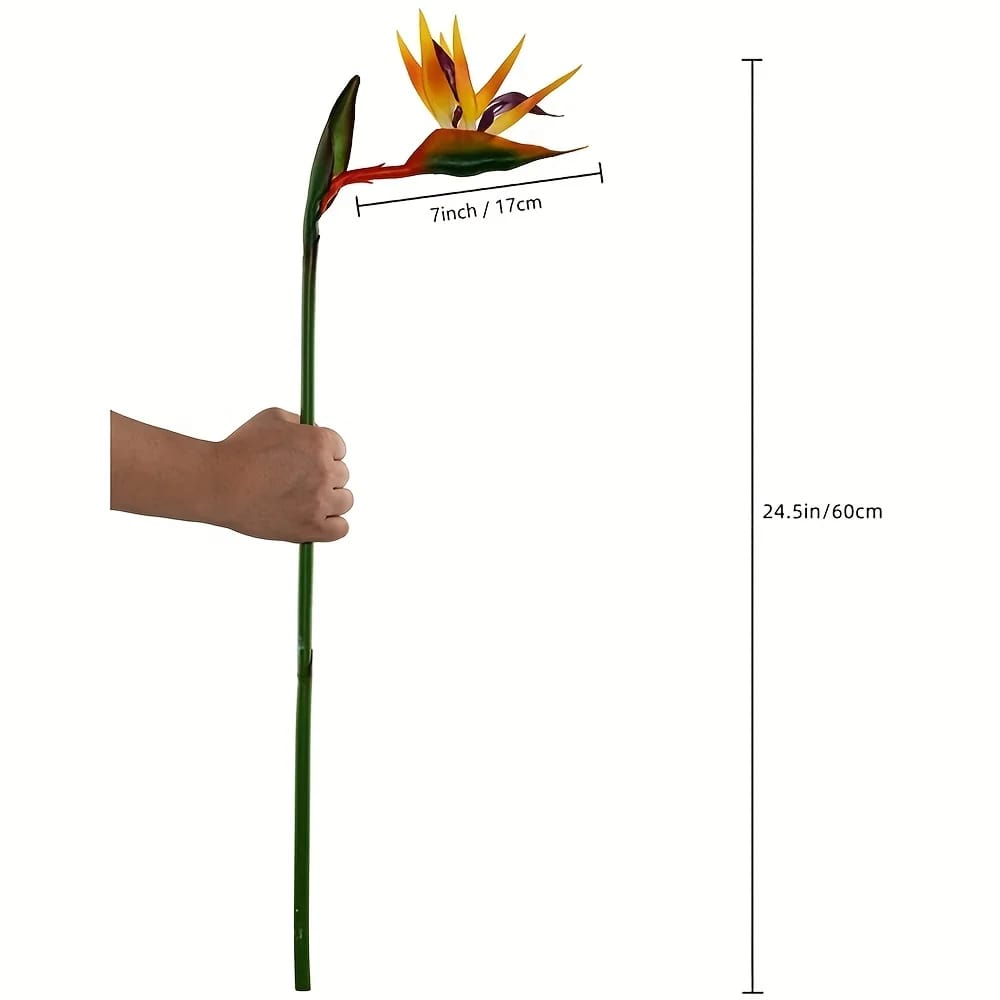 Flores Artificiales Ave del Paraíso Strelitzia de Goma. Tallo Largo de 62 cm (24.5''). Ideal para Decoración del Hogar, Fiestas y Proyectos DIY.