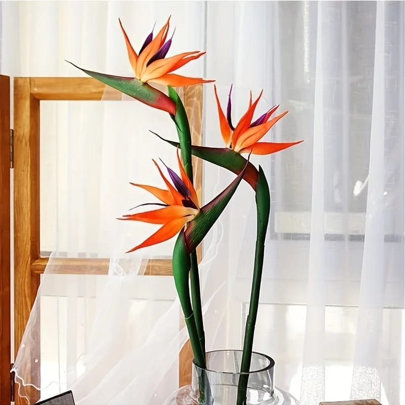 Flores Artificiales Ave del Paraíso Strelitzia de Goma. Tallo Largo de 62 cm (24.5''). Ideal para Decoración del Hogar, Fiestas y Proyectos DIY.
