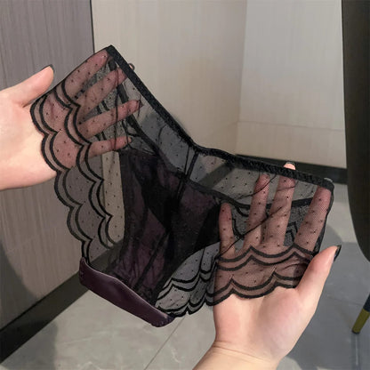 Nueva Bombacha Sexy de Lujo de Seda Fría y Encaje. Diseño Cavado de Tiro Alto con Refuerzo de Algodón. Ropa Interior Femenina Suave, Lisa, Ligera y Transpirable.