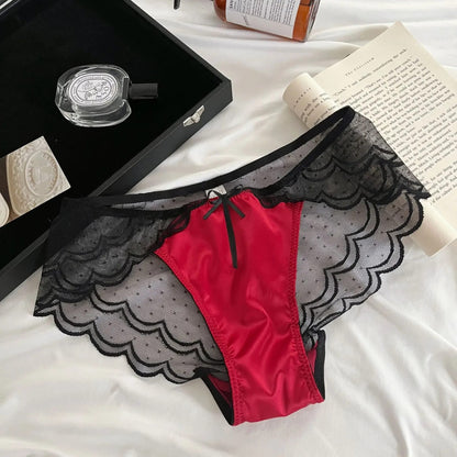 Nueva Bombacha Sexy de Lujo de Seda Fría y Encaje. Diseño Cavado de Tiro Alto con Refuerzo de Algodón. Ropa Interior Femenina Suave, Lisa, Ligera y Transpirable.