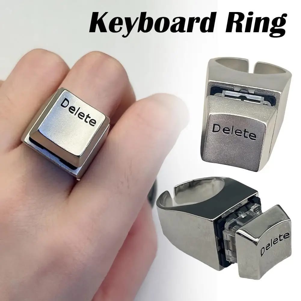 Anillo con diseño de tecla 'Delete' de teclado, ideal para amantes de la informática y la cultura geek. Un accesorio original de metal.