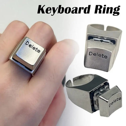 Anillo con diseño de tecla 'Delete' de teclado, ideal para amantes de la informática y la cultura geek. Un accesorio original de metal.