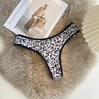 Tanga de mujer sexy con estampado de leopardo, tiro bajo, de seda helada y algodón, sin costuras. Lencería femenina.